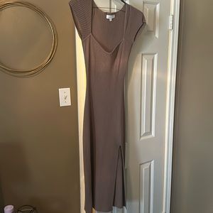 Never Worn! Mable Taupe Midi Dress with a Slit